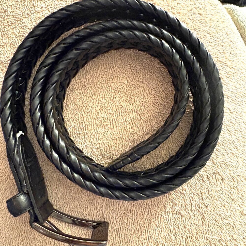 Bass black woven belt gunmetal buckle 11GH0402 Faux LEATHER Made in China 36/80